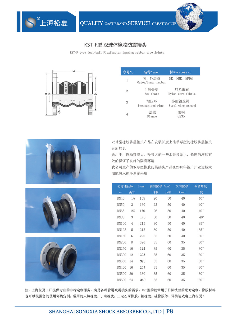 KST雙球體橡膠避震喉型號(hào)